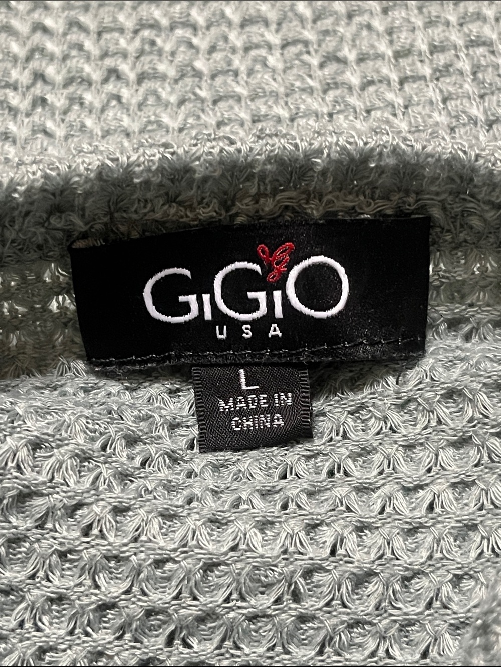 GIGIO USA Women's Sage Green Waffle Knit, RUFFLE RAW EDGE Floral Sleeve Top SZ L - Picture 11 of 13